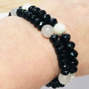 BNWT! Onyx, Pale Pink & Milky Qzt Bracelets